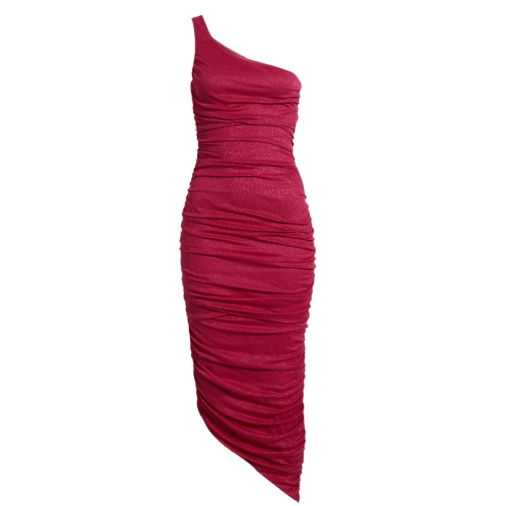 Jump Apparel Ruched One-Shoulder Midi Dress Pink NWT Prom Formal Occasion Party - Picture 3 of 13